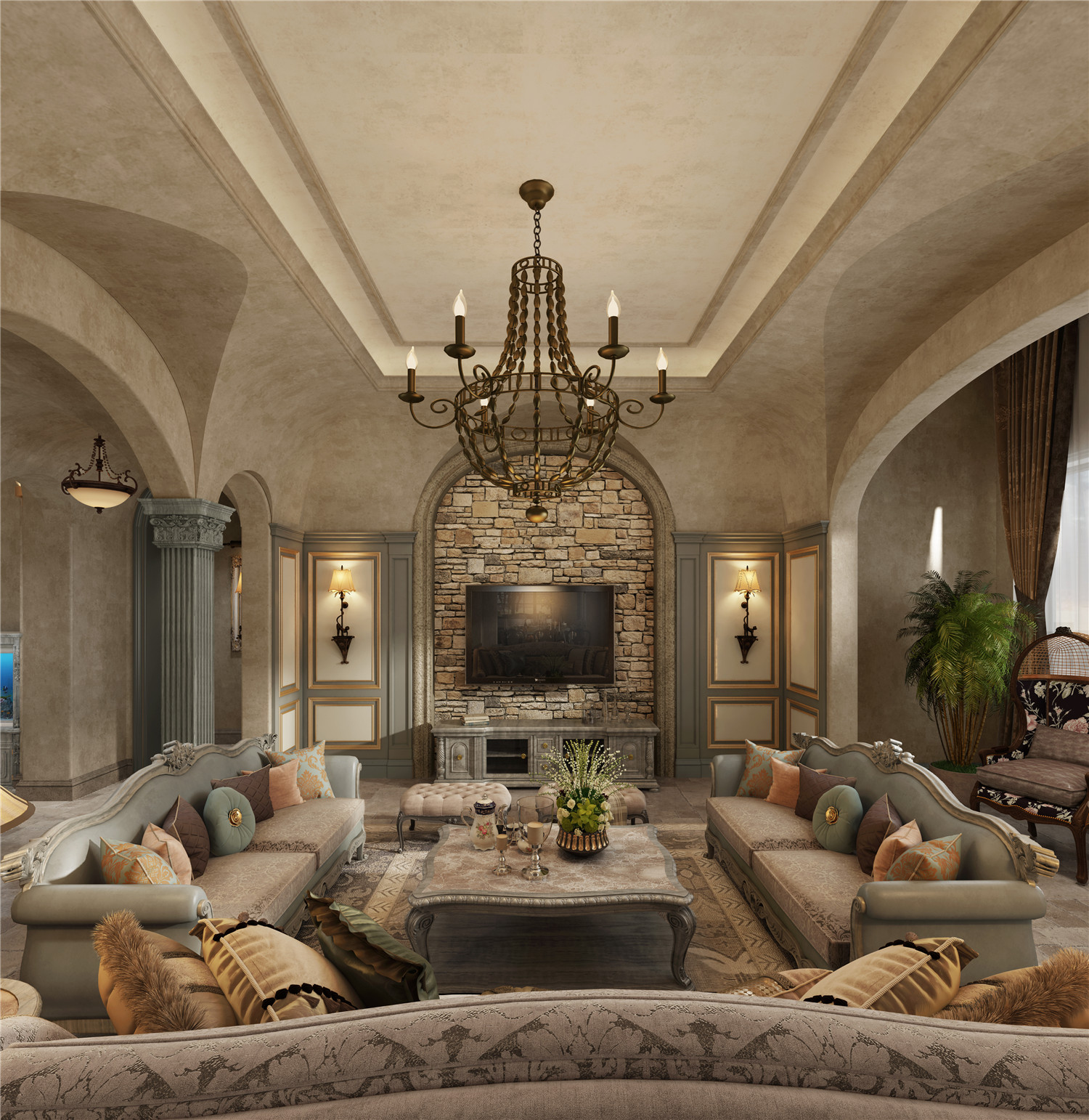 装修案例欧式罗马风格室内装修效果图-客厅 装修案例欧式罗马风格室内装修效果图-客厅