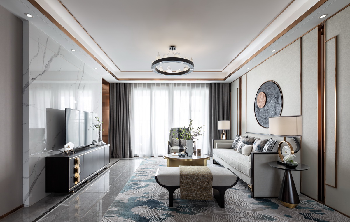 简约新中式风格室内家装案例效果图-客厅 简约新中式风格室内家装案例效果图-客厅